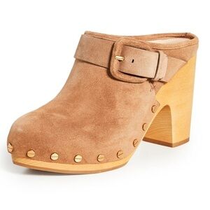 Veronica Beard Cognac Suede Studded Clog Mules